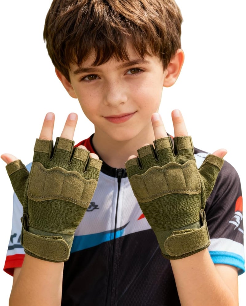 GREUS Kids Tactical Half Finger Riding Bike Gloves Anti-Slip Military Outdoor Training Cycling Camo Sports Gloves for Boys 8-10 - Image 2